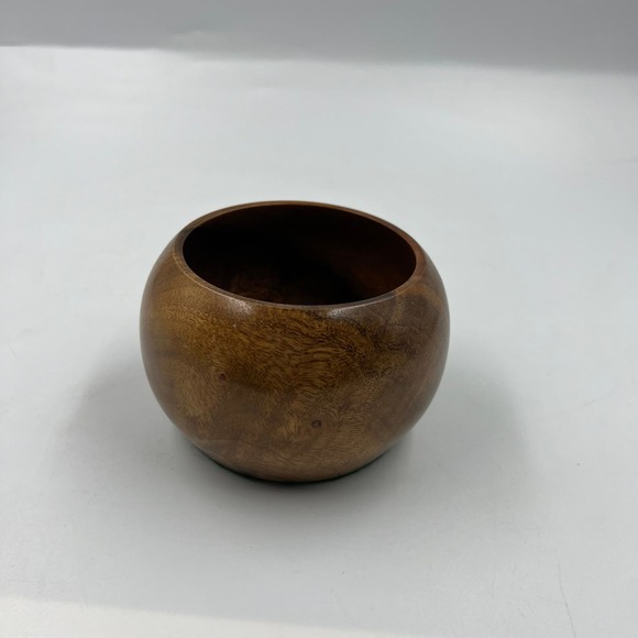 Vintage Handmade Calabsah Bowl Salt Dish Serving Wooden 5 Inch MCM Oil Rubbed - Picture 3 of 9